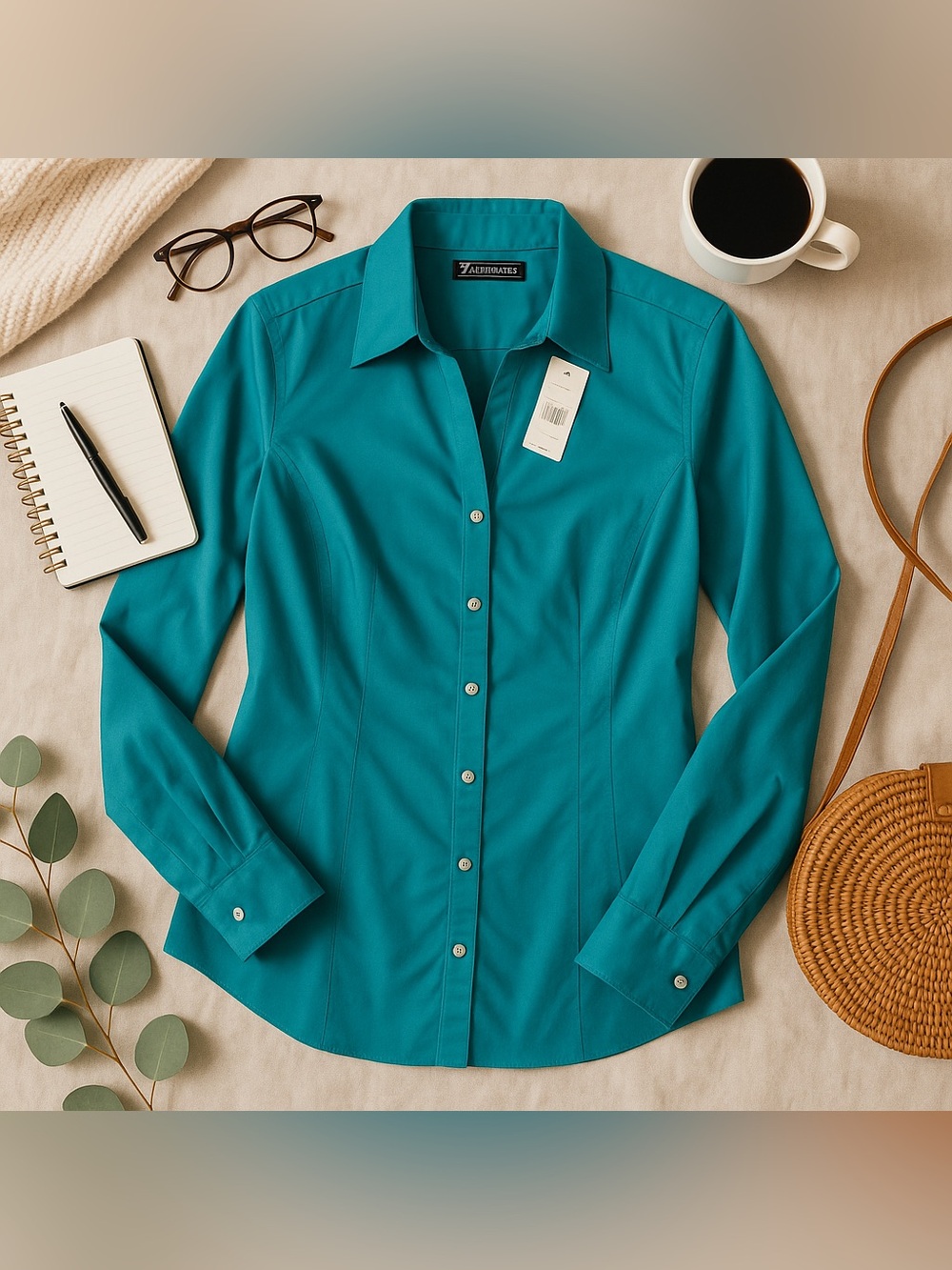 New York & Company Teal Button-Down Blouse Size Medium NWT